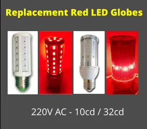 Replacement Red LED Globes  220V AC - 10cd / 32cd
